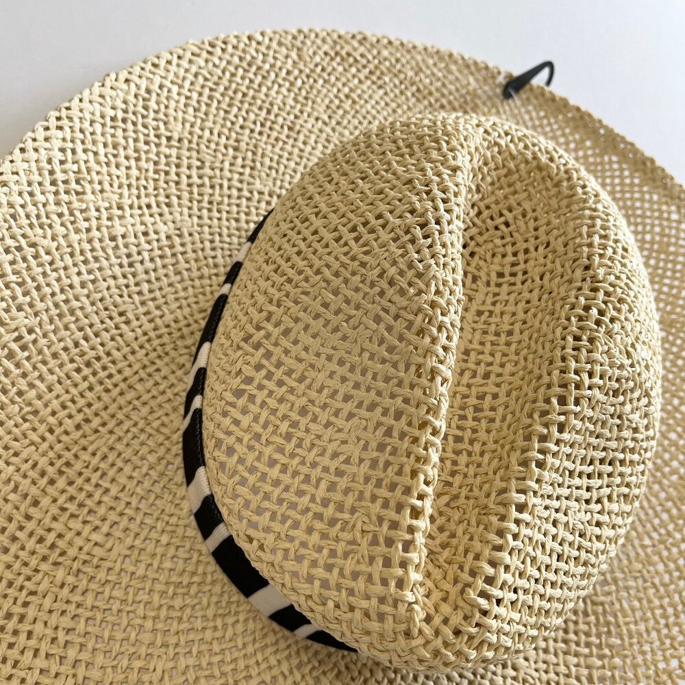 Ann Taylor LOFT Straw Structured Black White Fabric Band Hat S/M #767502 - Picture 4 of 10